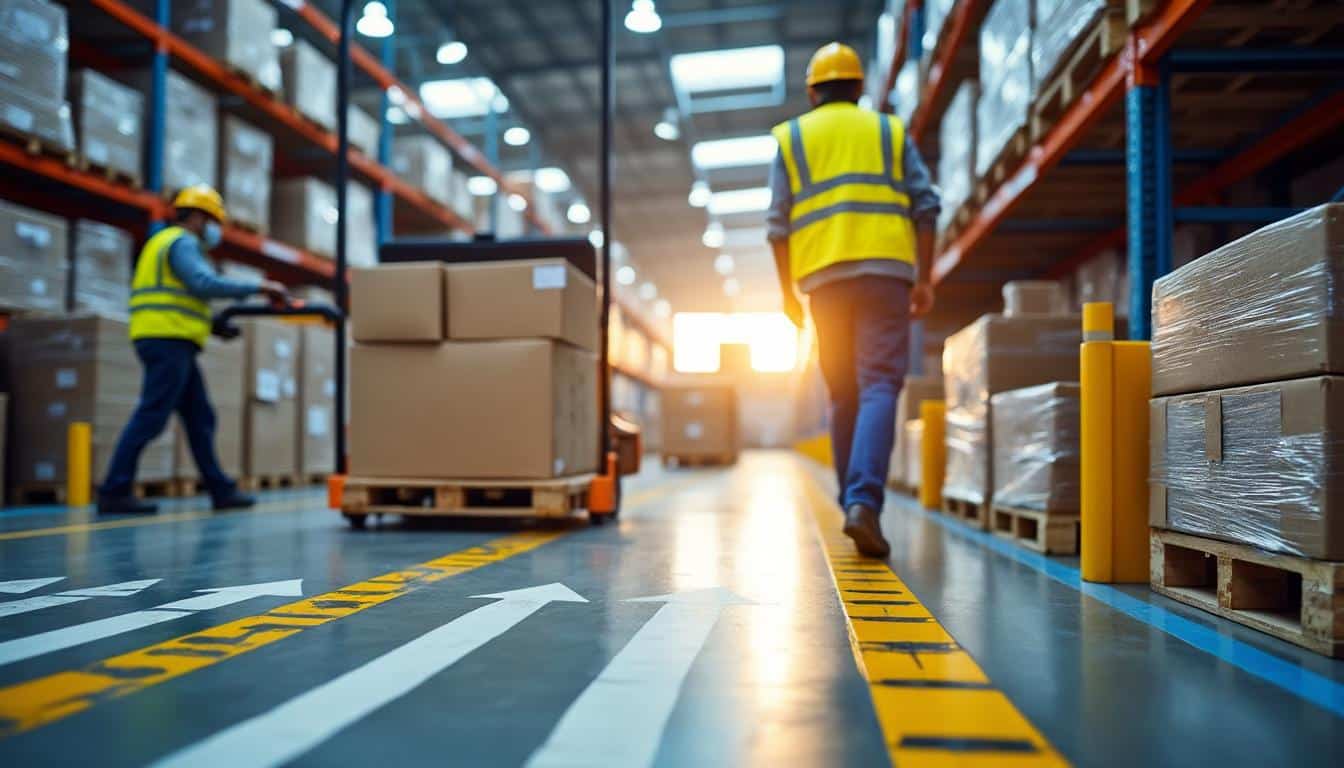 Illustration: Pourquoi le marquage au sol dans un entrepôt logistique est-il indispensable ?