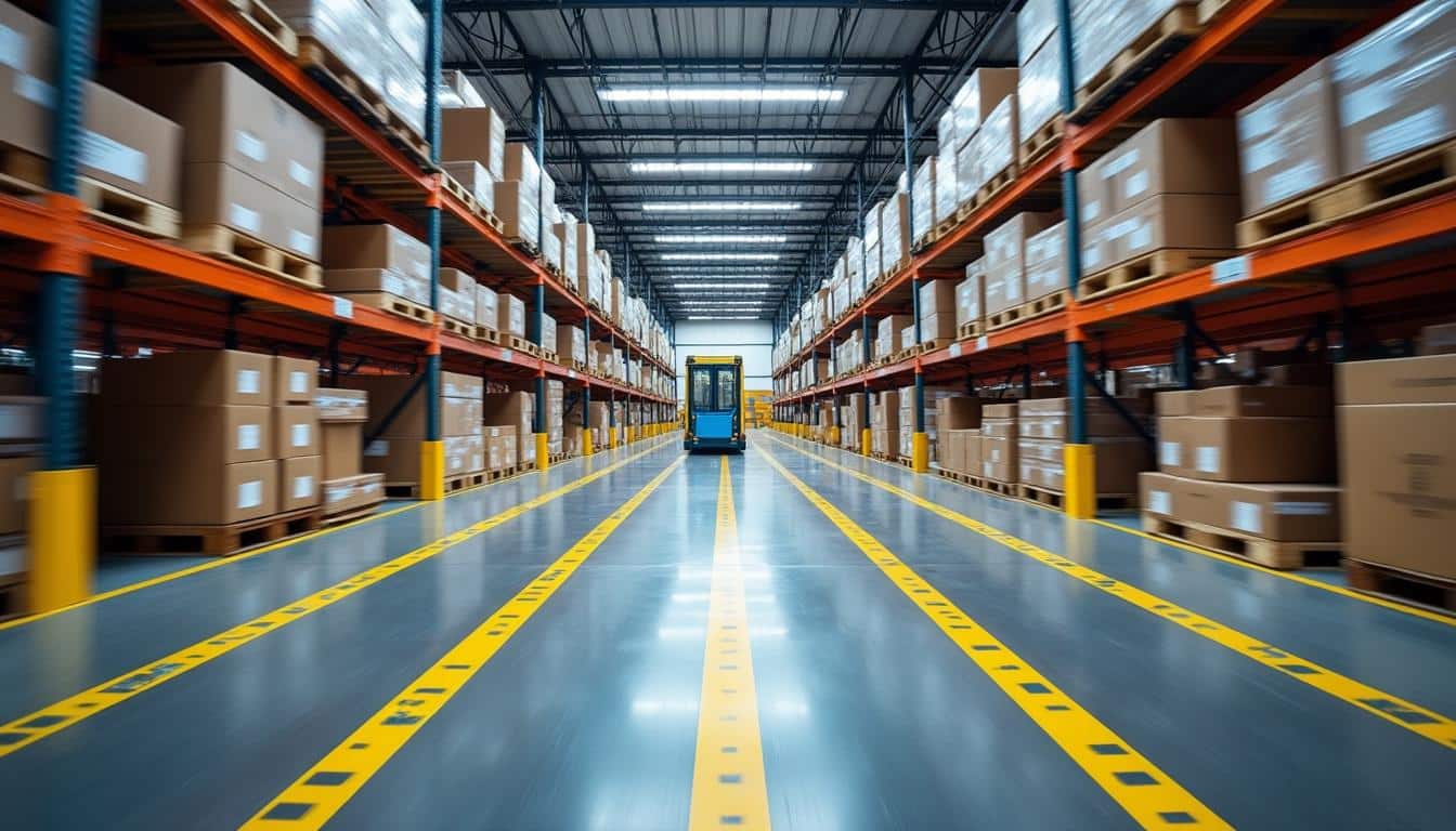 Marquage au sol dans un entrepôt logistique : sécurité et efficacité